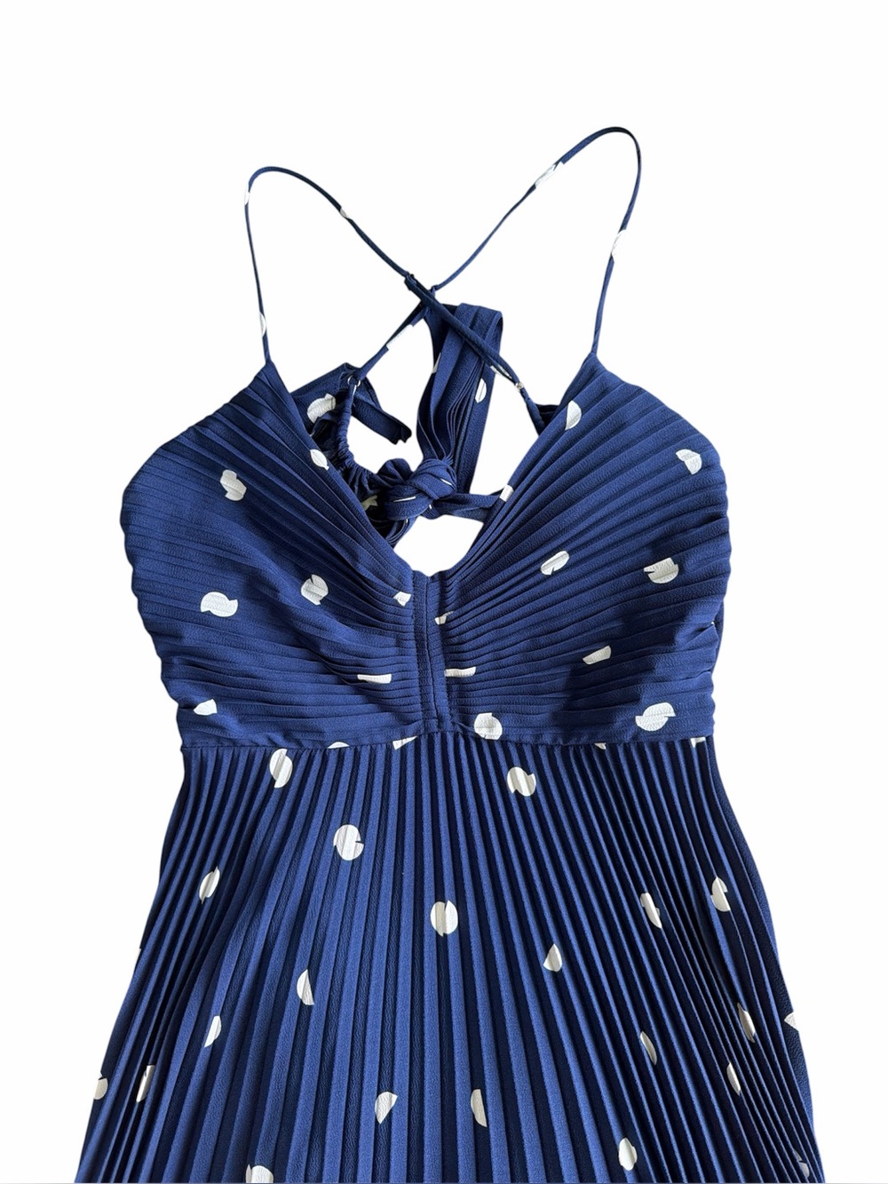 Astr the Label Blythe Navy Polka Dot Pleated Maxi Dress Medium - Picture 4 of 9